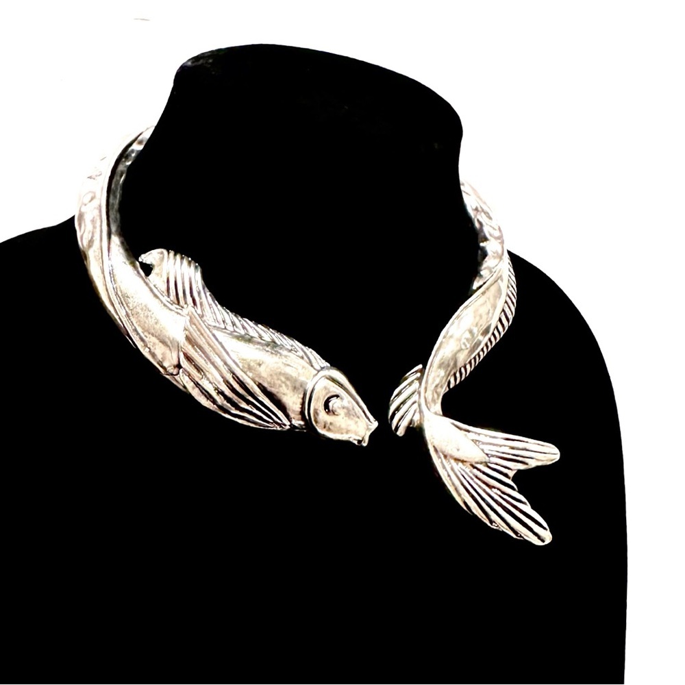 Zara Silver Koi Fish Collar Necklace New - Picture 5 of 8